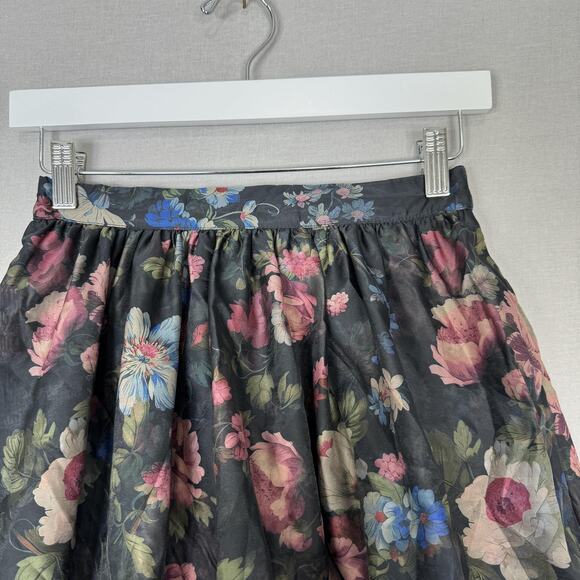 By Anthropologie Bubble Mini Skirt Womens XXS Black Dark Floral Fairy Whimsigoth - Picture 2 of 11